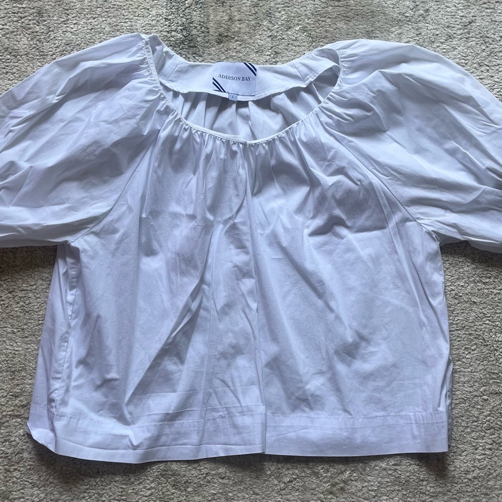 Addison Bay x Grace Atwood Tradd Top White Blouse with Puff Sleeves